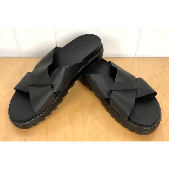 Sorel Women's Cameron Platform Slide Sandals Slip On 100% Black Leather Size 9 - Picture 2 of 6